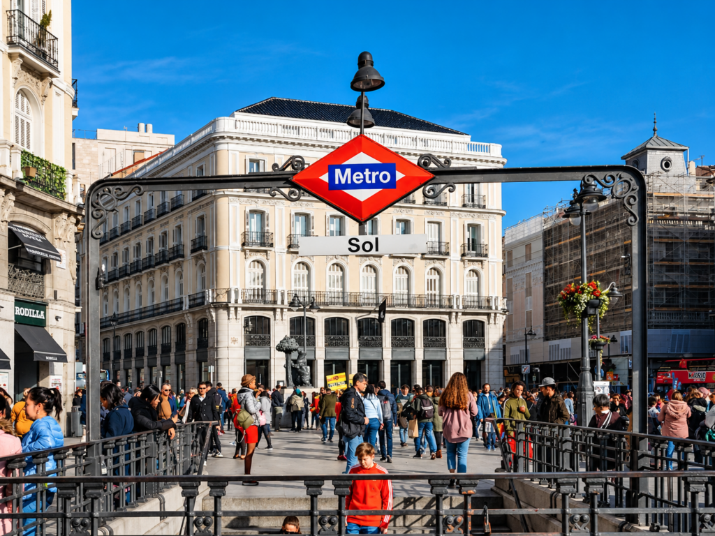 Vista del acceso a la estación de Metro de Sol.