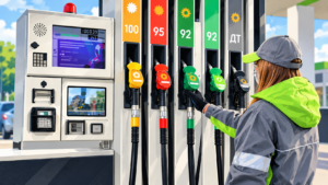 Surtidores de gasolina y diésel en una estación de servicio en España.